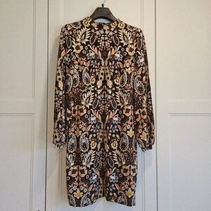 Boden Mock Neck Boho Black Paisley Floral Printed Longsleeve Midi Dress Size 8